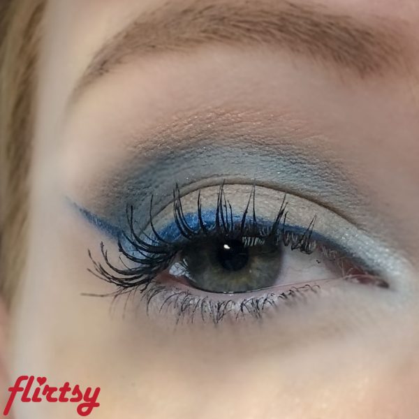 Eyeshadow and eyeliner made with blue ultramarine pigment powder and blue #1 lake dye. Made by Flirtsy Cosmetics